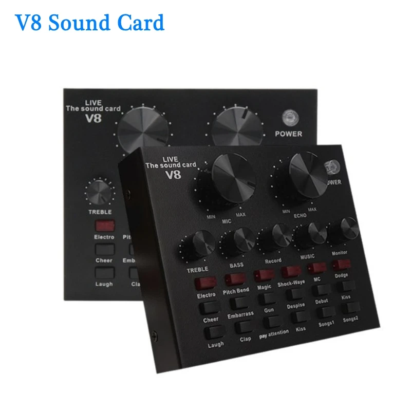 

V8 Sound Card Audio Set Interface External Usb Live Microphone Sound Card Bluetooth Function for Computer Pc Mobile Phone Sing, Black