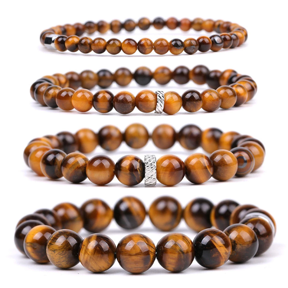 

Wholesale Bulk 4mm 6mm 8mm 10mm Tiger Eye Beaded Natural Stone Yoga Elastic Bracelet for Men Women