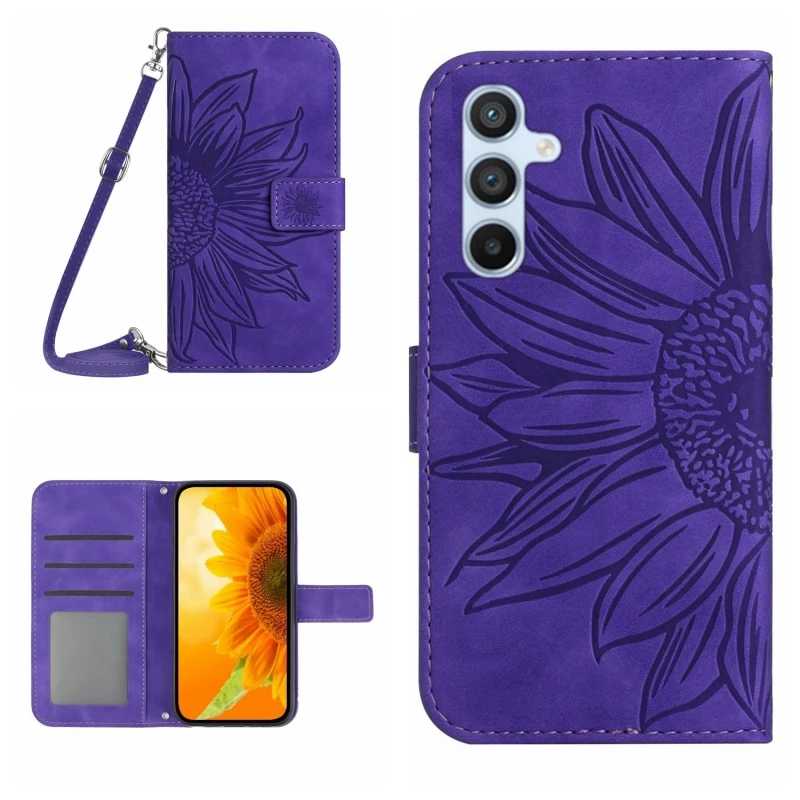 

New Product For Samsung Galaxy A34 5G HT04 Skin Feel Sun Flower Embossed Flip Leather Phone Case