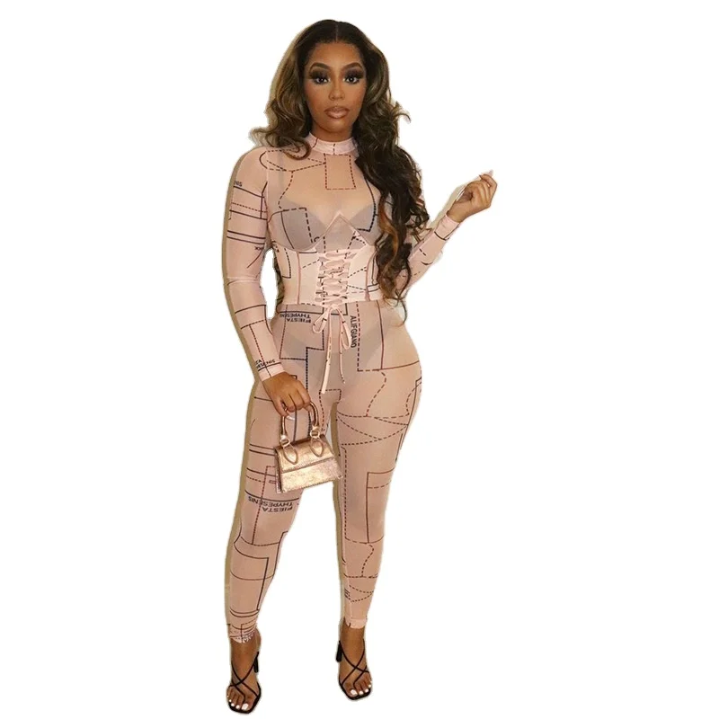 

2021 new arrivals summer design women mesh full length women sexy jumpsuit