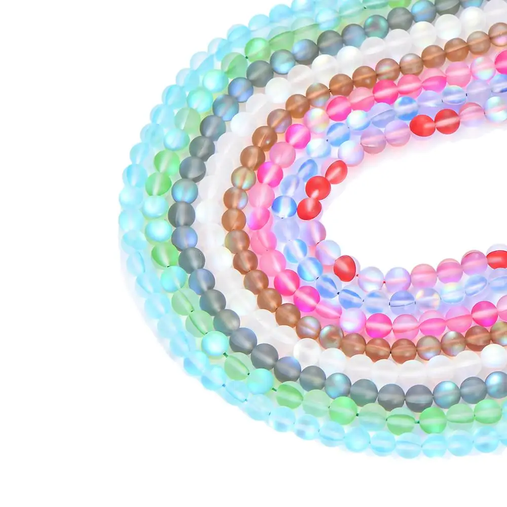 

Handmade Bracelets Necklaces Shimmer Matte Rainbow Round Beads Loose Shiny Blink Flash Crystal Moonstone Bead for Jewelry Making, Colorful