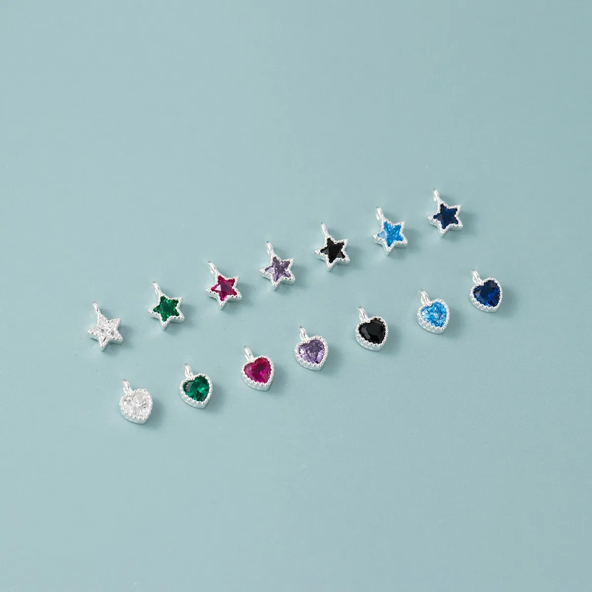Wholesale 925 Sterling Silver Colorful Zircon Heart Birthstone Charms Diy Necklace Star Pendant Findings