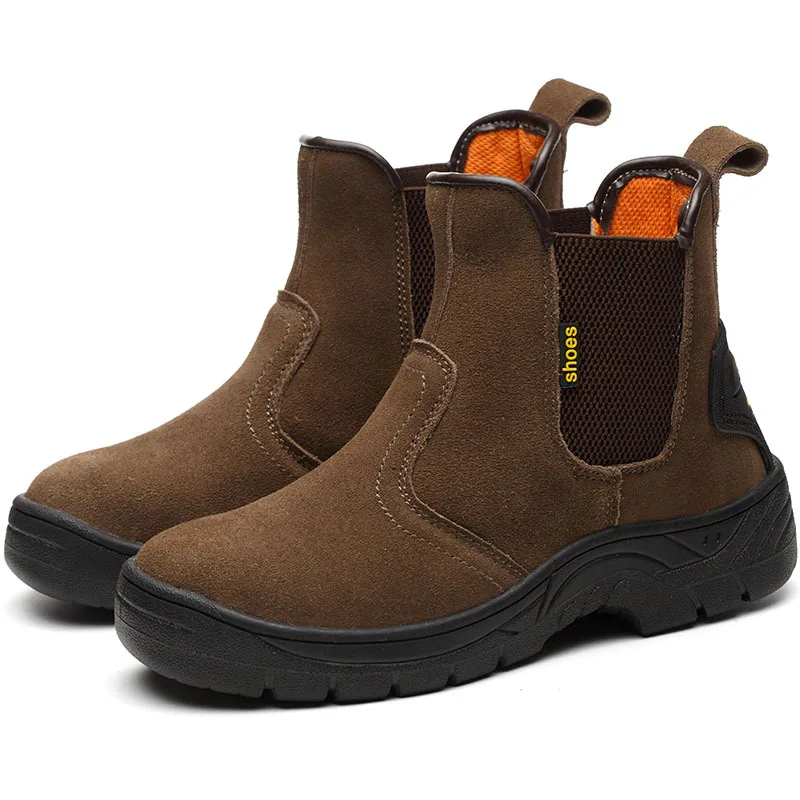 

Unisex Gende Suede Upper Material slip on safety boots high ankle industrial boots, Black