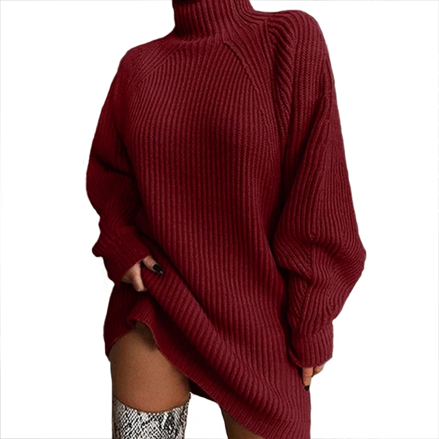 

Custom Spring Knitted Ladies Loose Knitwear Turtle Neck Middle Length Vintage Jumper Women Solid Sweater, Customized color