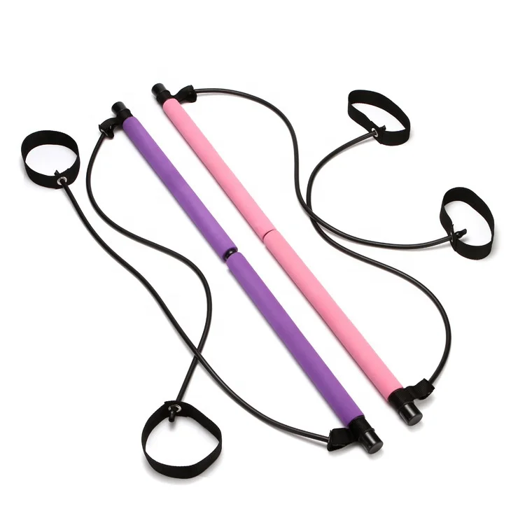 

ActEarlier Pilates Bar Kit Exercise Stick Home weight lifting Yoga Gym Portable Fitness Hips Legs Arm for Weight Loss, Pink purple