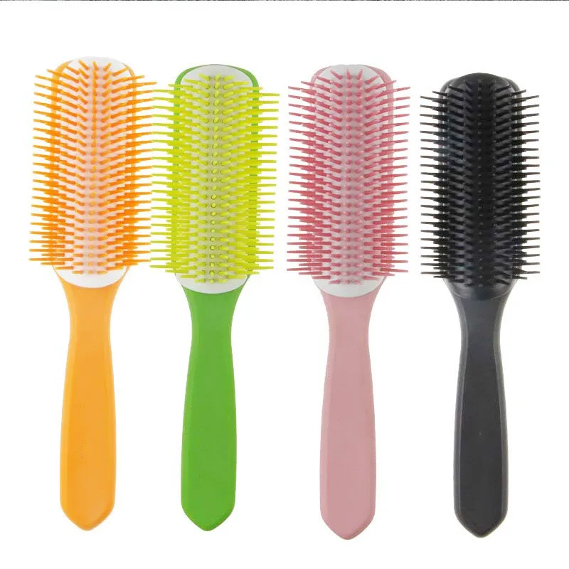 

2021 In Stock 9 Rows Custom logo Detangler Styling Curly Vent Denman Wet Detangling Salon Barber Hair Comb Brush, Any color is available