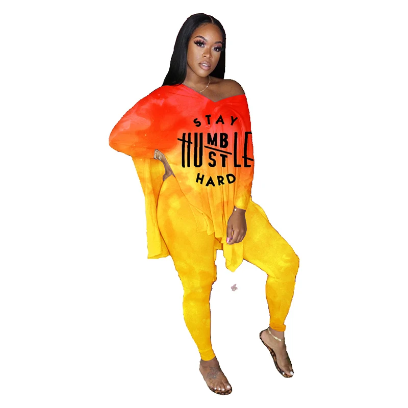 

Hot selling European and American casual and comfortable street color gradient big size two-piece female