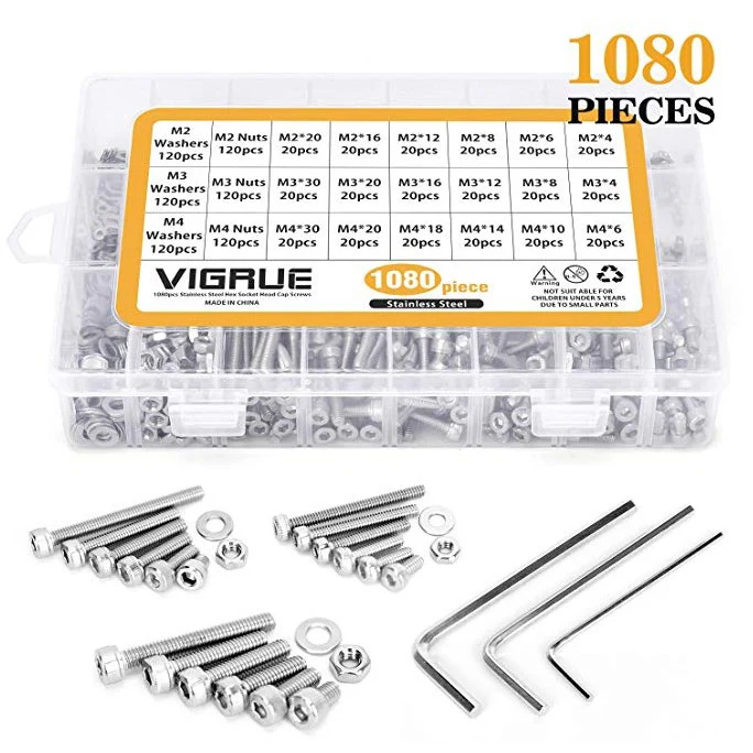 
Best Seller Amazon 1080pcs Hex Socket Head Cap Silver Screws Driver Set Stainless Steel Screws and Nuts 