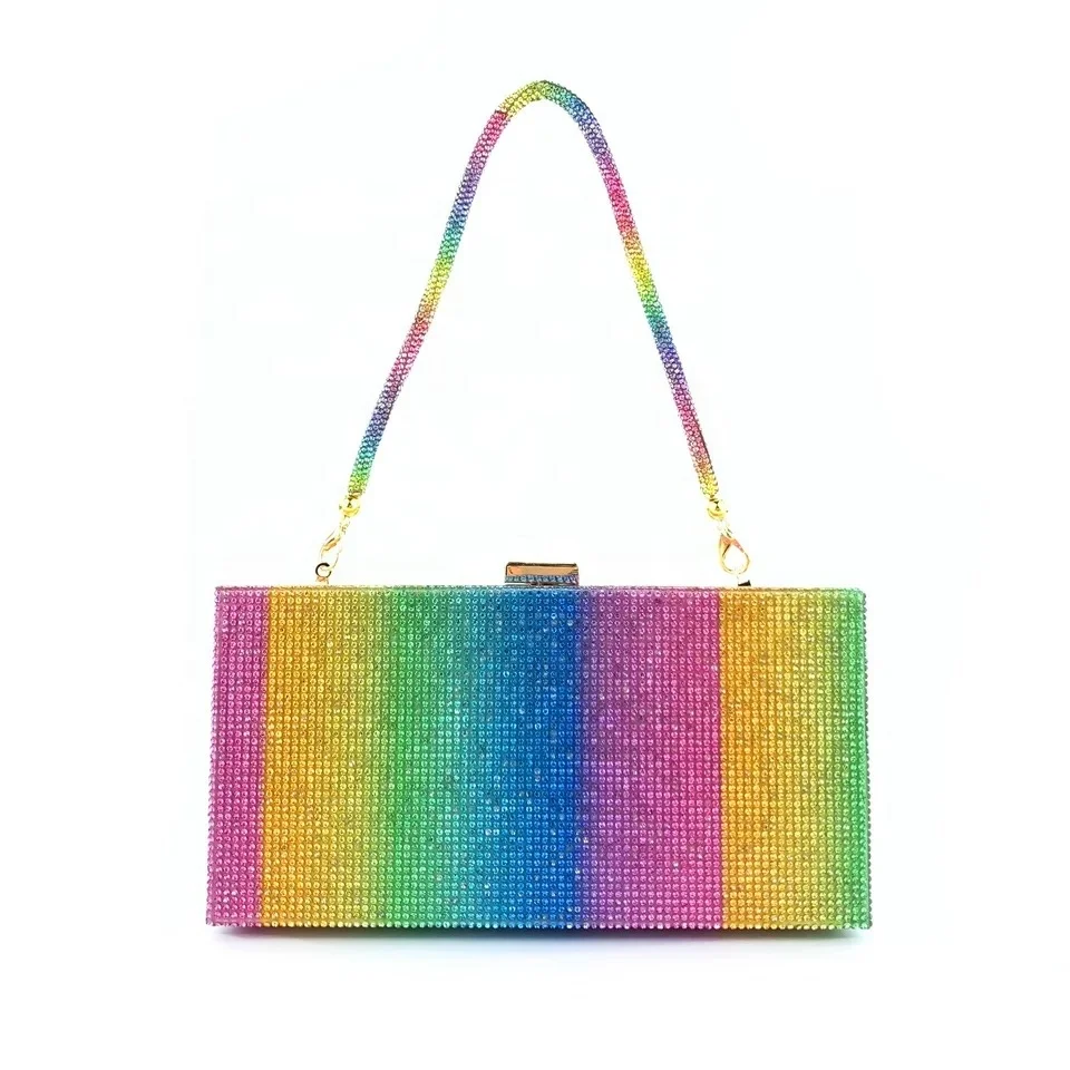 

Luxury Rainbow Rhinestone Clutch Purse Sparkly Shiny Women Evening Party Handbags, Customized