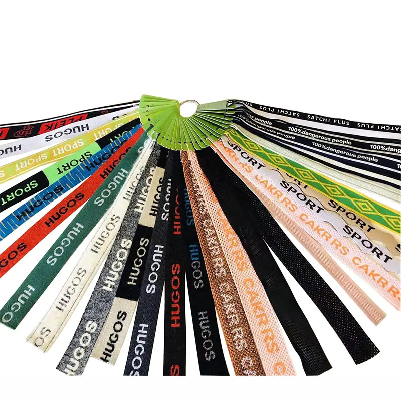 

Custom logo wide printed coloured swimwear underwear jacquard knitted elastic neck tape, Custom color