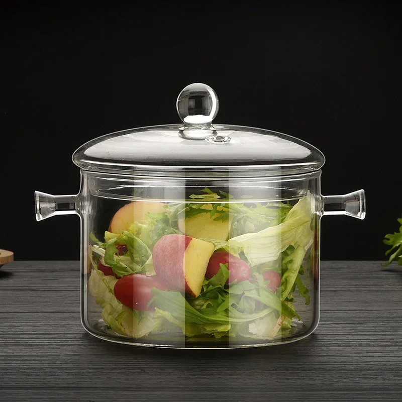 

Transparent clear double-ear cooking pot borosilicate pyrex glass cooking pot