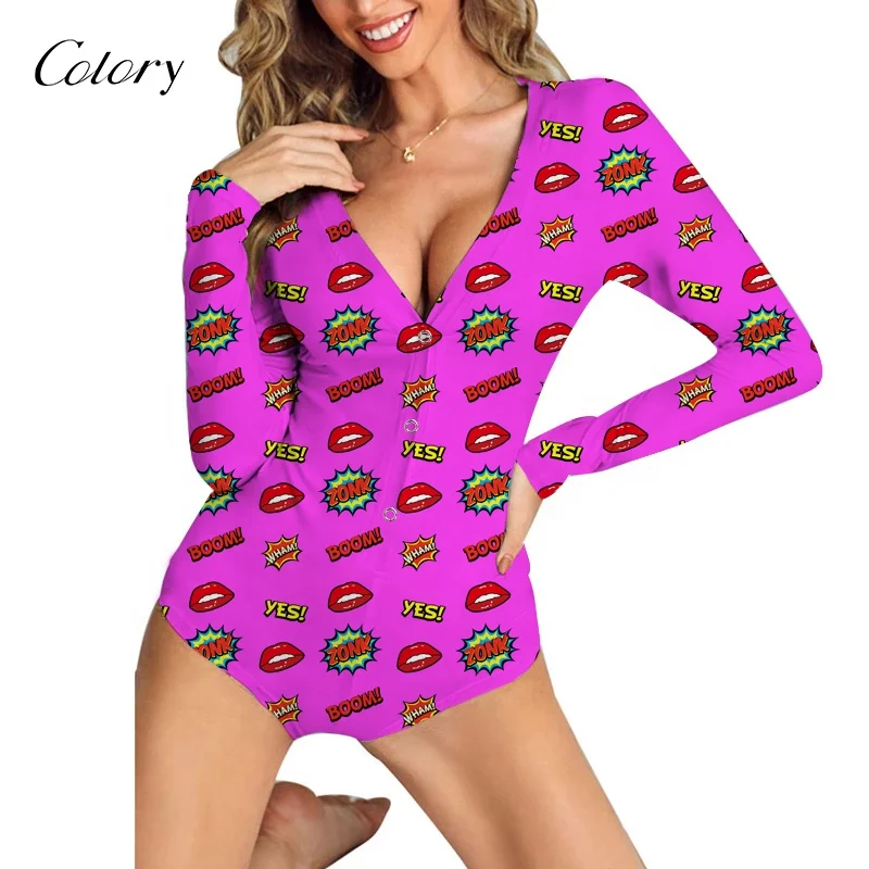 

Colory Top Selling Long Sleeve Adult Funny Pajamas Women Sleepwear High Quality Adult Onesie Pajamas, Customized color