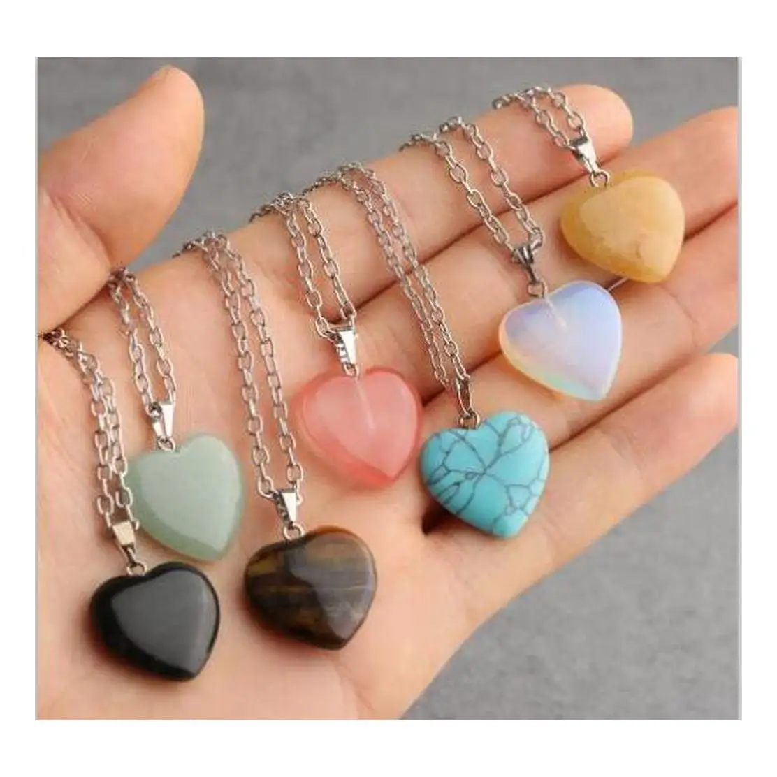

Heart Hexagonal Prism Turquoise Opal Natural Quartz Crystal Healing Chakra Stone Pendant Necklace Jewelry For Women Gift Accesso