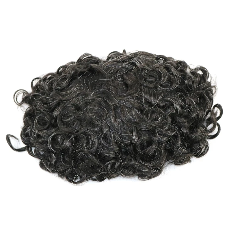 

22MM Curly Men's Wig Thin Skin Base Human Hair Toupee Hair Replacement System 613 Blonde 1B10 Color 8x10inch Men's Hair 60 1B20