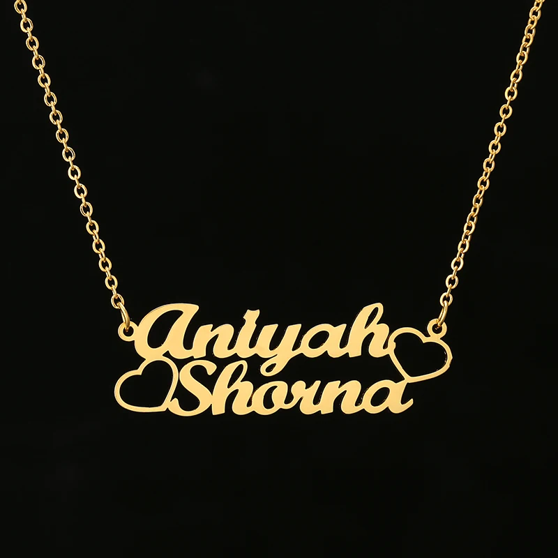 

Stainless Steel 18K Gold Link Chain Custom Initial Two Layer Name Necklace Personalized Two Names Necklaces With Heart Colliers