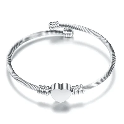 

Adjustable stainless steel heart cable wire bracelet for women