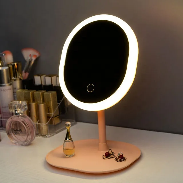 

3 Colors Table Stand Portable Make Up Countertop Cosmetic Vanity Espejo De Maquillaje Led Redondo Makeup Mirror With Light, Pink,whrite and customized color