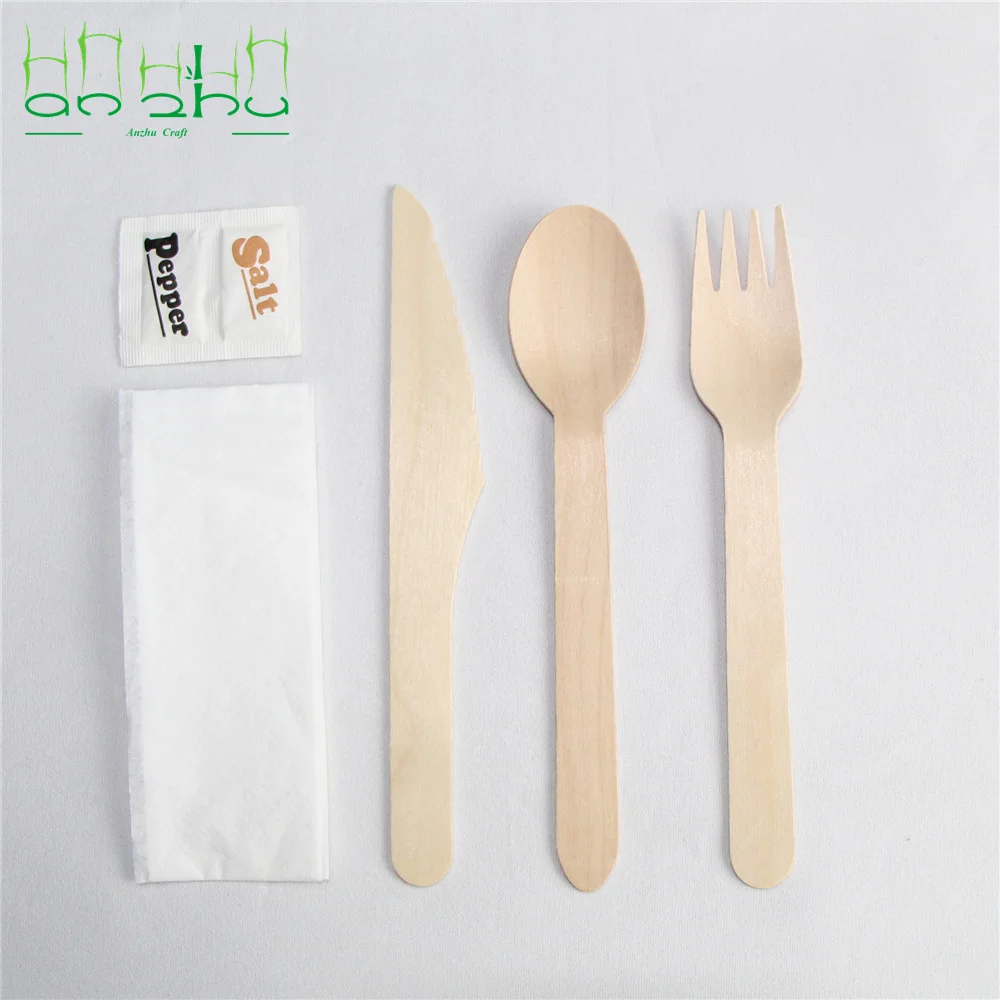 

Anzhu 100% Compostable Wooden Cutlery Set Disposable Utensils for Party Camping More Biodegradable Packaged Silverware Flatware