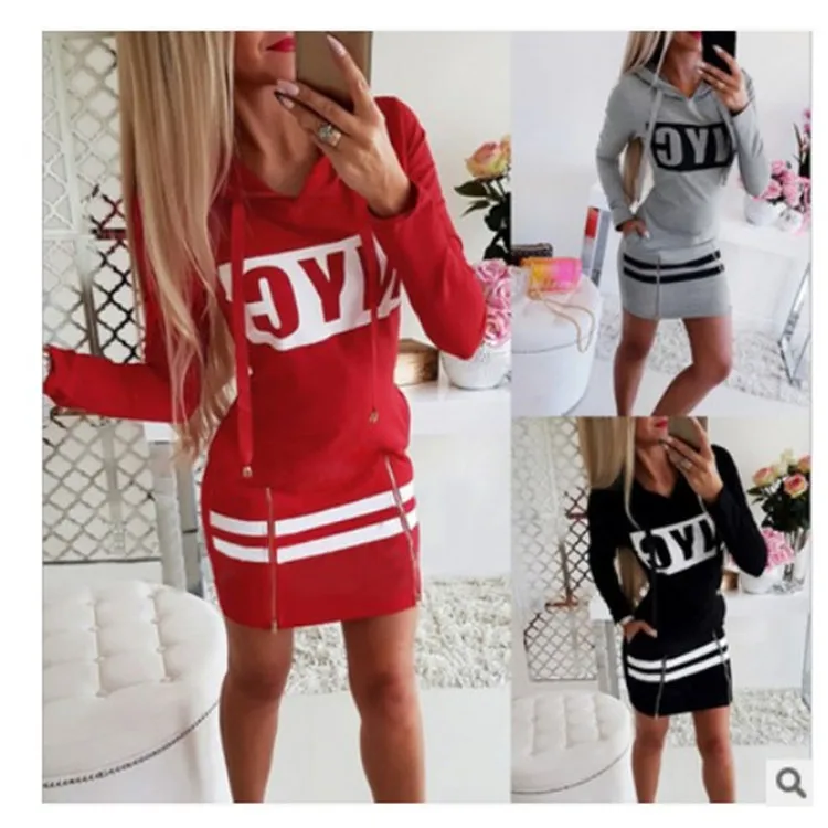 

2021 New Hot sale dress Fashion hooded zipper pocket long sleeve dress
