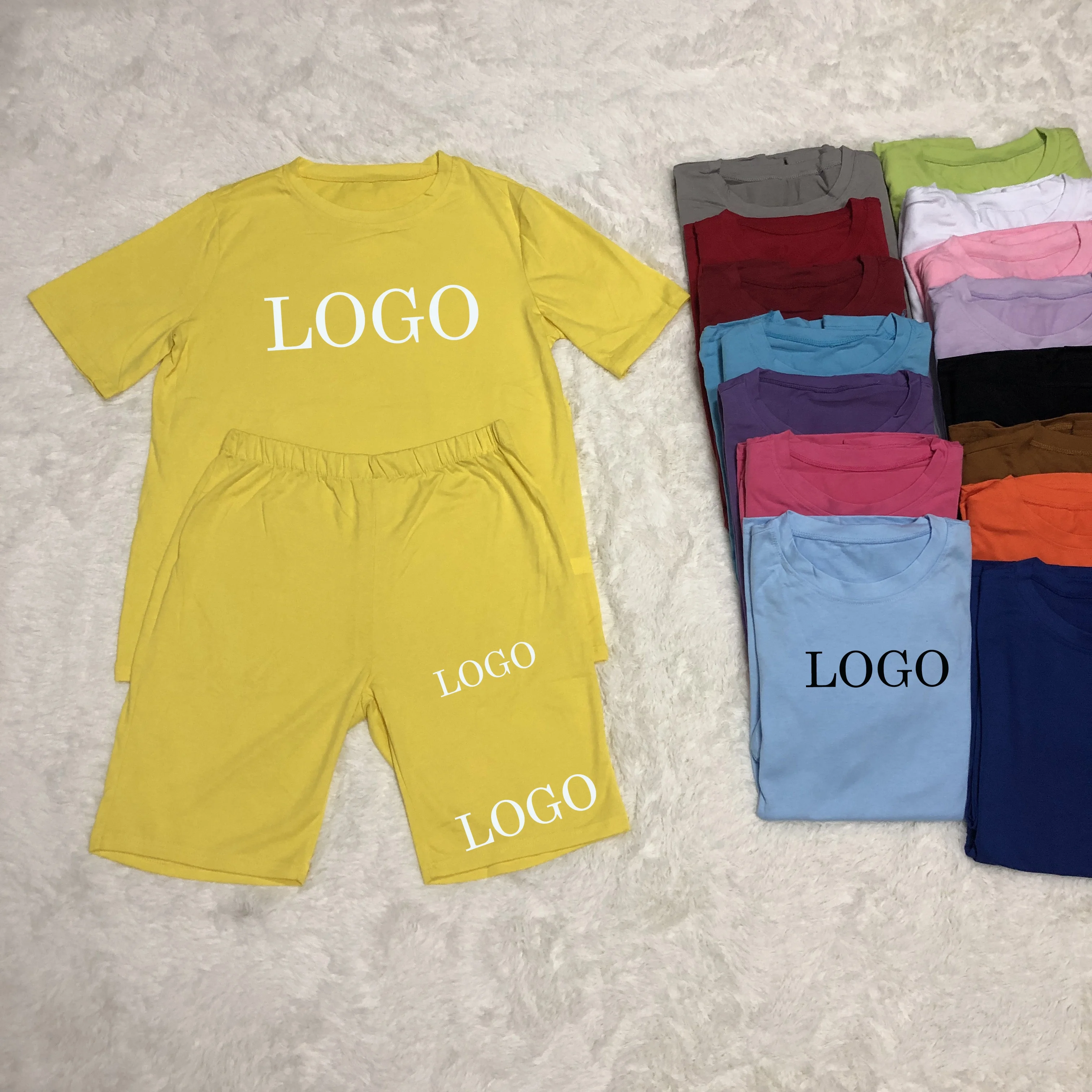 

Custom Logo Plus Size T-Shirts Biker Shorts Summer 2021 Women 2 Two Piece Pants Shorts Sets Women Clothing Vendor