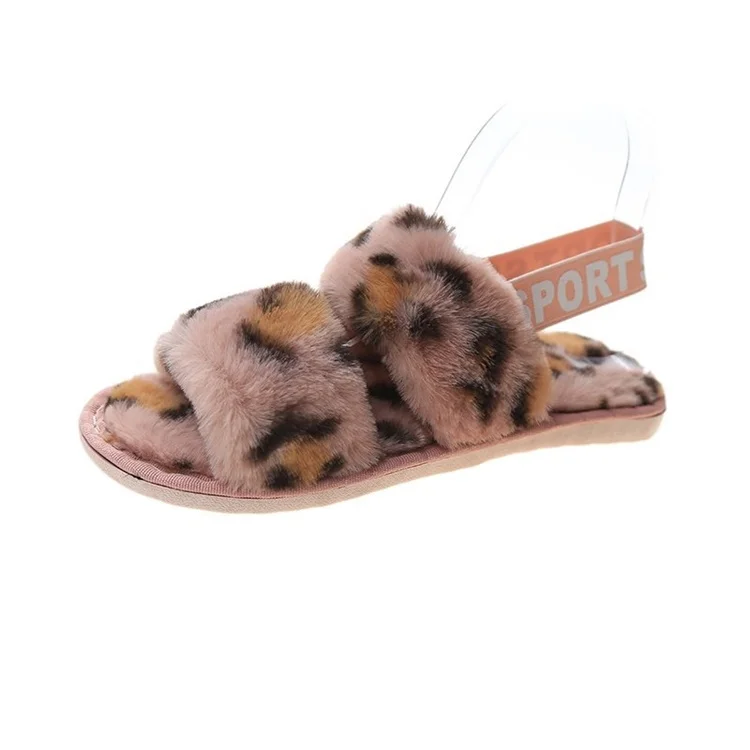 

BAIRUILUN Leopard print plush slippers women flat shoes fashion women outdoor slippers, 4 colors