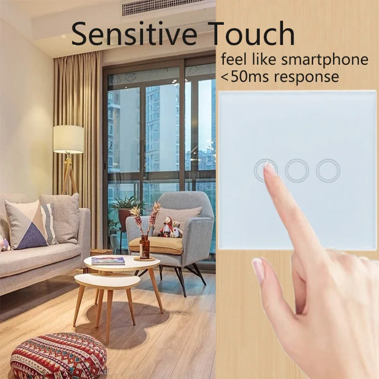 Tuya App 1/2/3 Gang OEM WiFi Led Light Switch Smart Home Wall Panel Touch Switch  for Google/Alexa Home