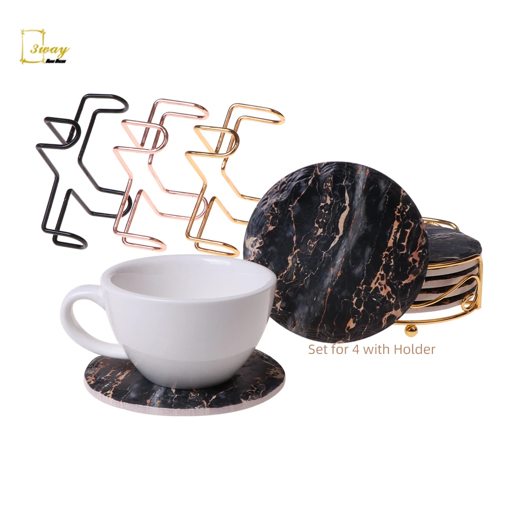 

Free sample fast delivery round black coaster marble design cup mat ceramic custom coasters for drinks