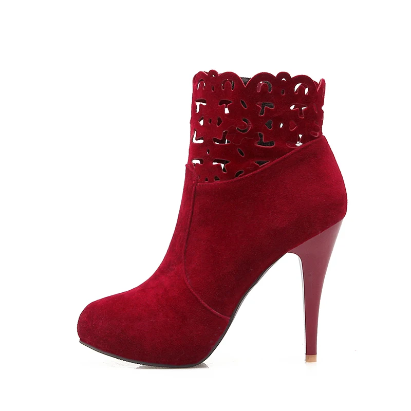 

New Hot Sexy Women Ankle Boots Red Black Gray Winter Fashion Lady Nude Stiletto Shoes High Heel Plus Big Size 32 43, Black red grey