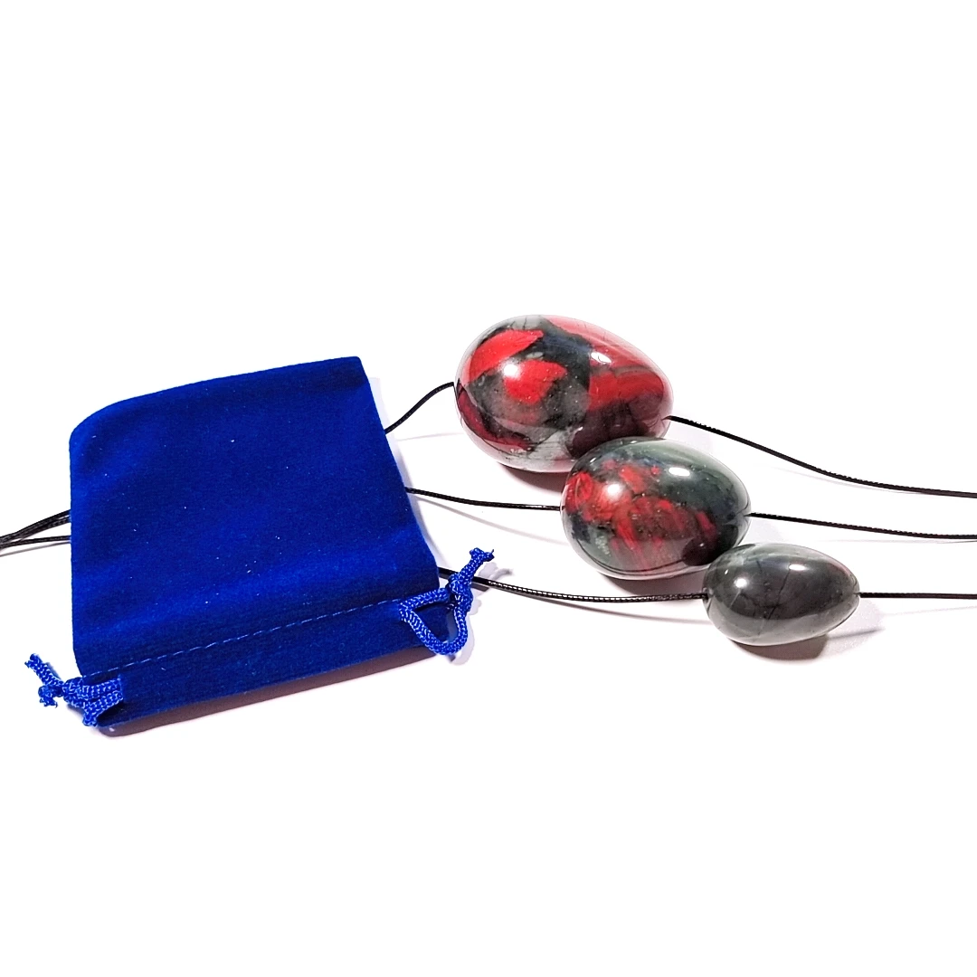 

Fast shipping Natural African Blood Stone Kegel Certified Yoni Eggs Set Massage Eggs drilled