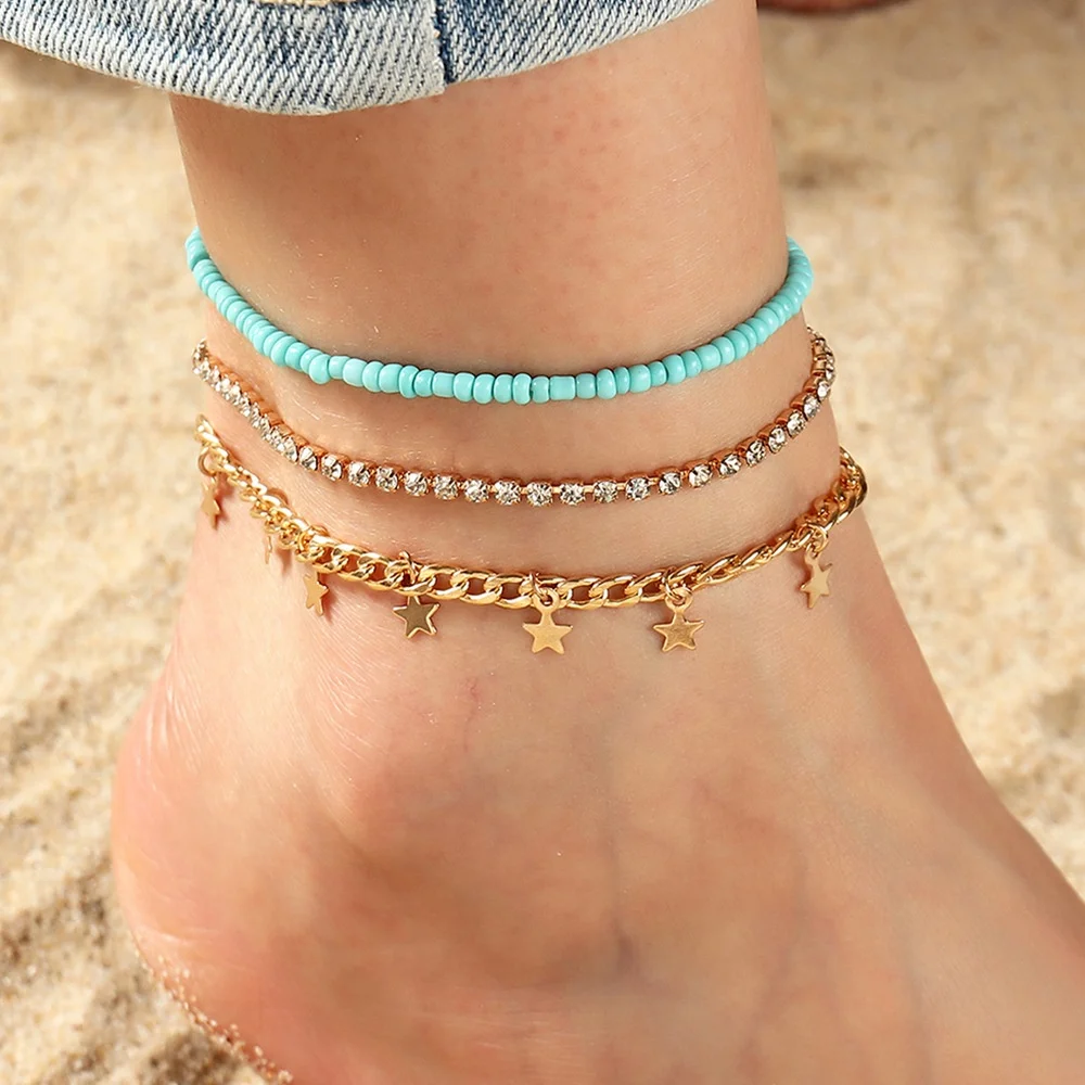 

Personalized Hip-hop Claw Chain Flashing Diamond Feet With Female Punk Style Multilayer Star Anklet, Multi