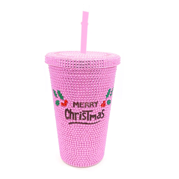 

Wholesale Crystal Bling 20oz luxury Plastic BPA Free Cup Rhinestones Water Tumbler For Promotion gift, Pink