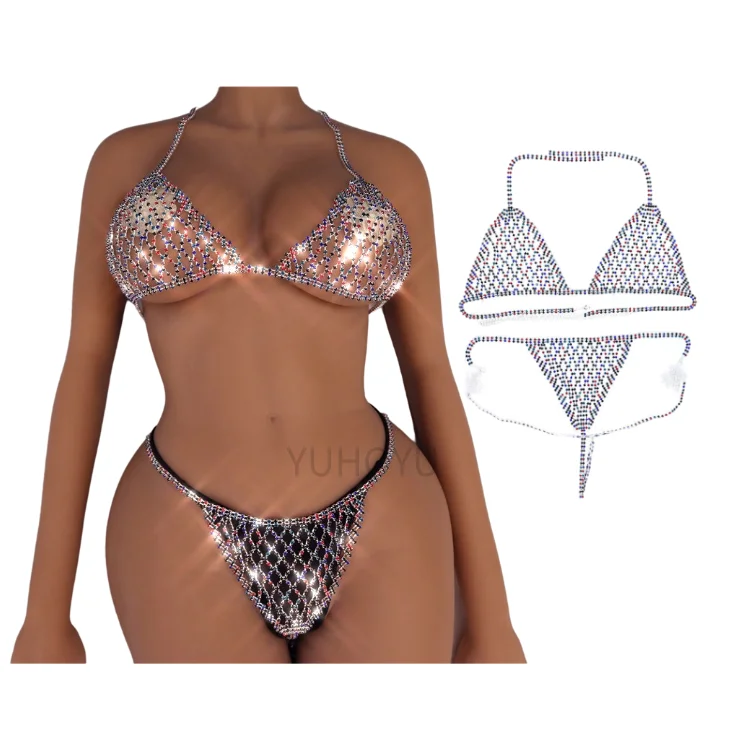 

Rhinestone Bra Nightclub super sexy Women Rhinestone Mesh Body Chain Full Diamond Flashing Women Lingeries, Gold and silver