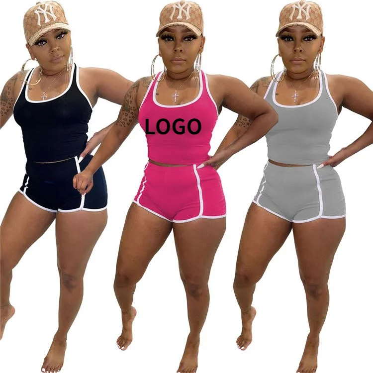 

Wholesale Sexy Solid Color Splicing Sport Sleeveless Vest And Shorts Two Piece Pants Set Women Clothing