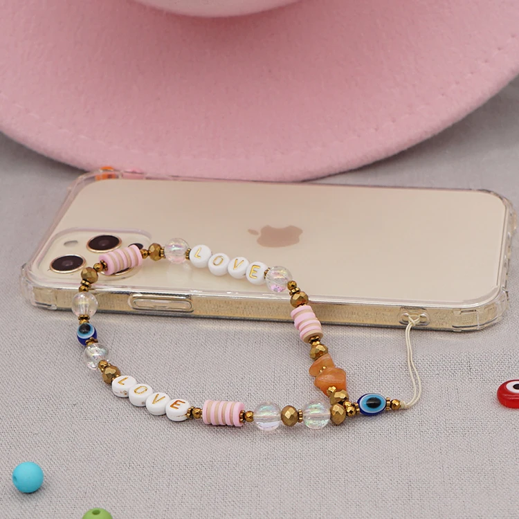 

Fashion mobile phone lanyard strap custom beads phone charm strap