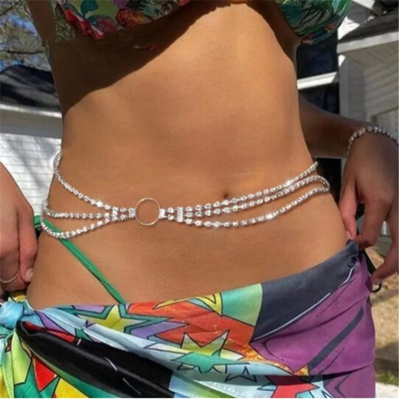 

Summer Beach Stylish Crystal Gemstone Waist Chain Popular Harness Crossover Bra Belly Body Chain Bikini Beach Jewelry