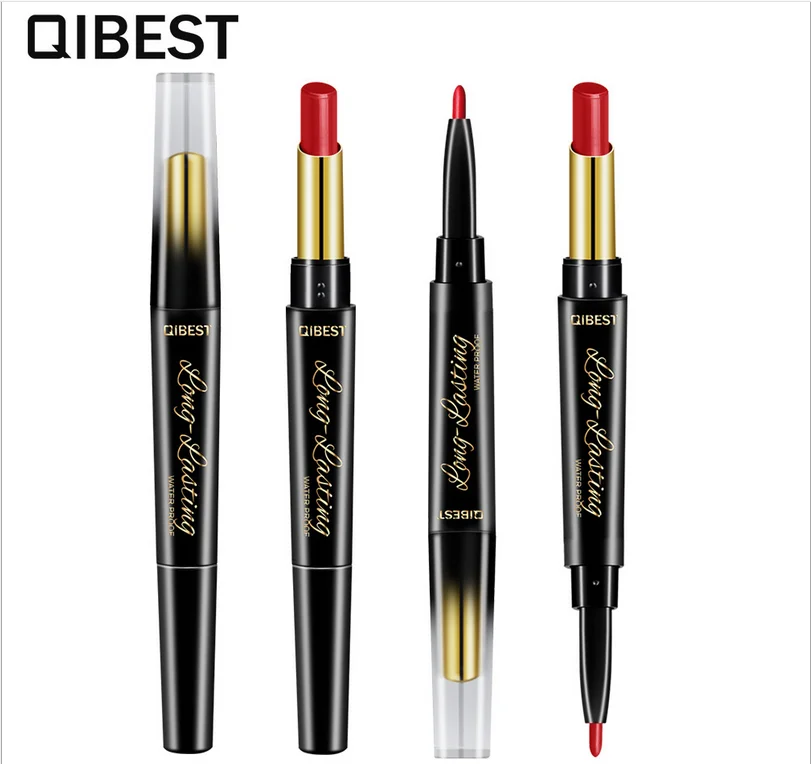 

QIBEST 15 Colors 2 In 1 Double Head Lipstick Lip Liner Pencils Waterproof Long Lasting Pigments Nude Color Lipliner Pen Makeup, 16 color