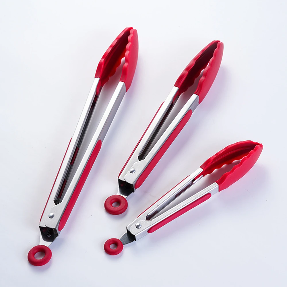 

Factory Wholesale Korean Black Non-Slip Silicone 3 Pcs Set Bread Food Tongs, Black,blue,red,orange,green