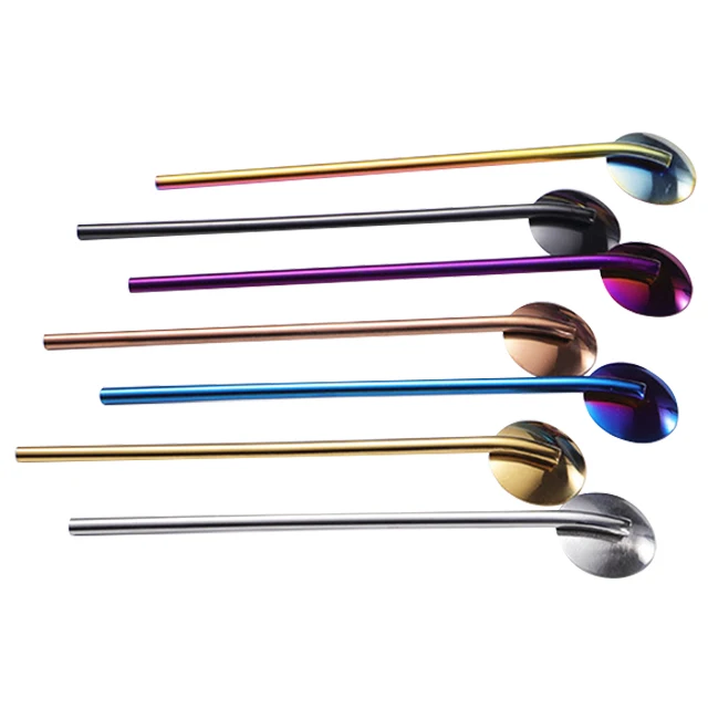 

Multi-function bar accessories 304 stainless steel metal color drinking straw and spoon, Colorfull