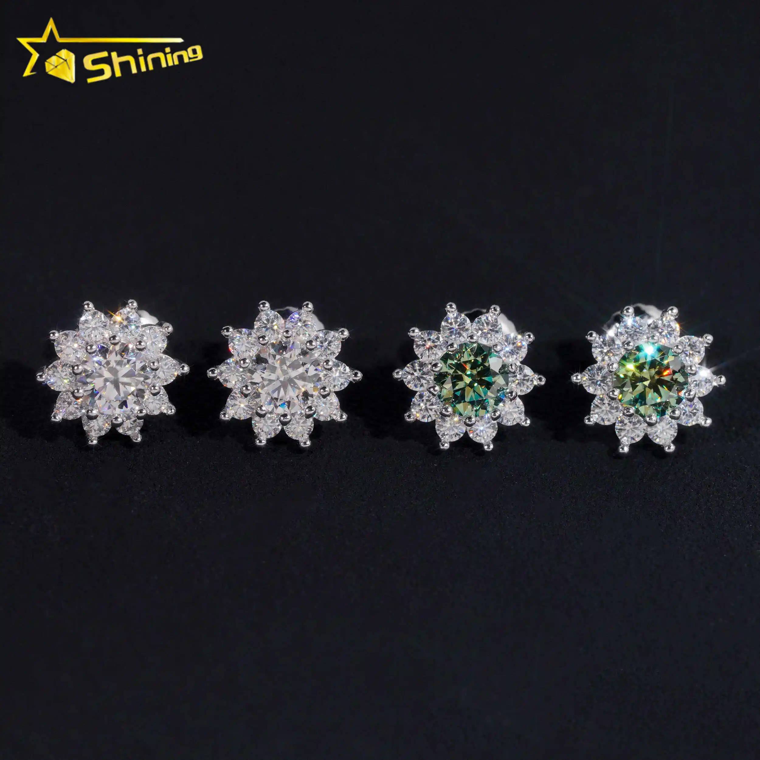 Pass Diamond Tester GRA Certified Stocks VVS Diamond 925 Sterling Silver Cluster Blue Green Moissanite Stud Earrings