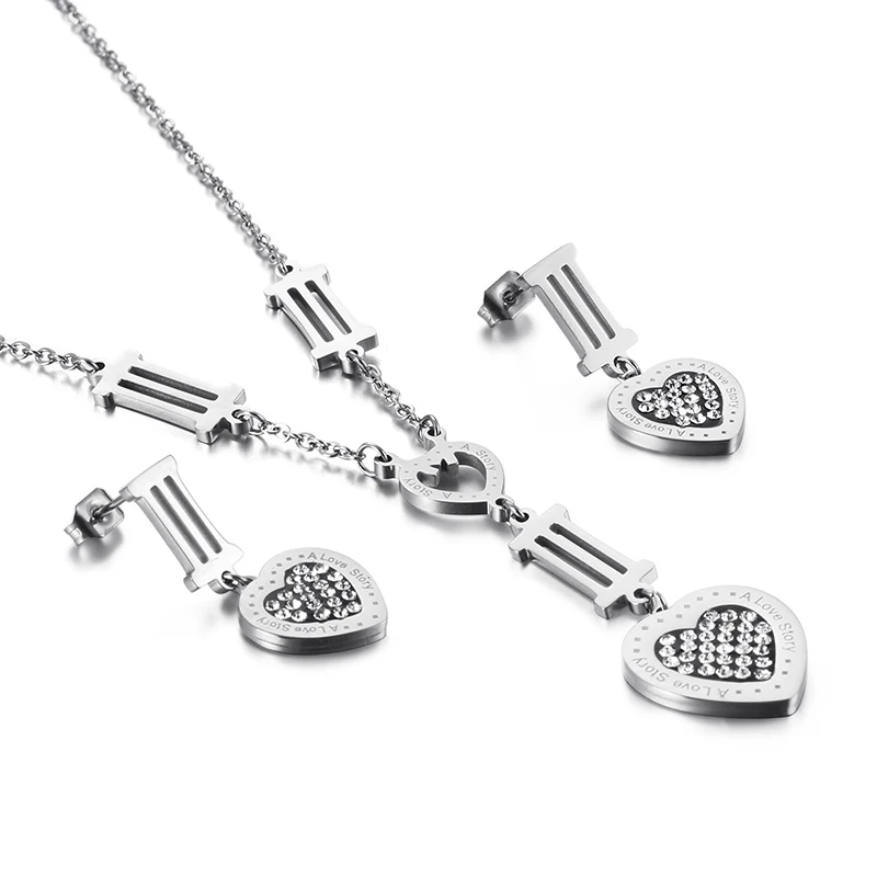 

Fashion heart-shaped stainless steel necklace earring jewelry set