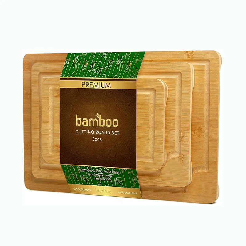 

Guangzhou 100% real natural bamboo cutting board 3 piece set, Natural bamboo color