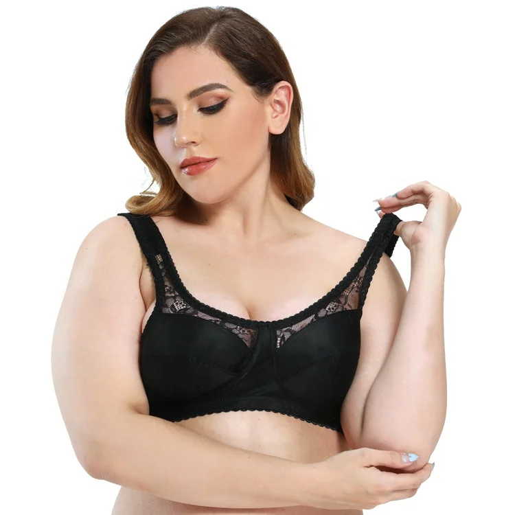 

2020 New Products Plus Size Cups Thin Back Closure Wireless Lace Women Bra, Skin and black