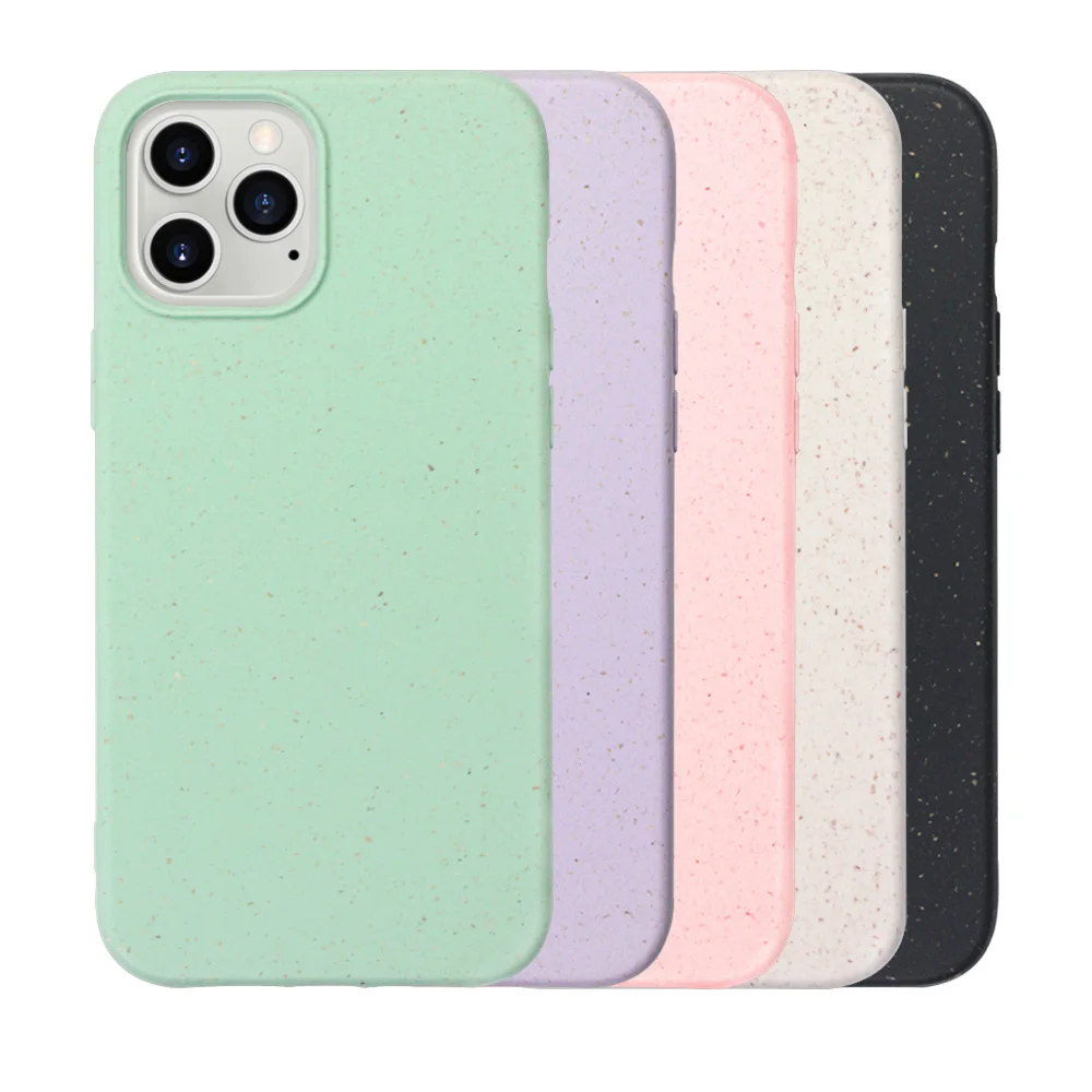 

100% PLA luxury matte straws compostable cell phone case Bio Biodegradable phone case, Black pink beige green purple