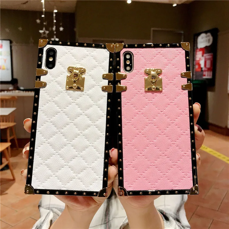 

Hot Selling Lambskin Square Leather Phone Case For Iphone 12 Pro Max Fashion Personality Woman Mobile Back Cover