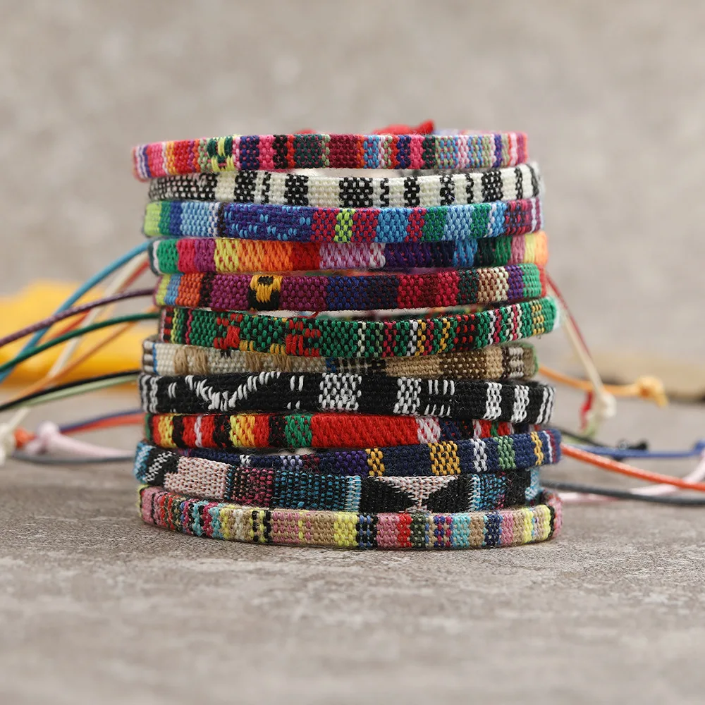 SC Factory Wholesale Nepal Fabric Woven Bracelet Adjustable Wax String Bracelets Bohemian Colorful Split Friendship Bracelets