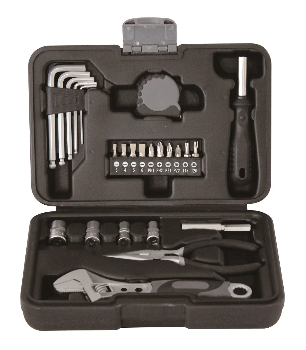 
25pcs Promotional home use hand repair gift tool set with plastic box tools kit 