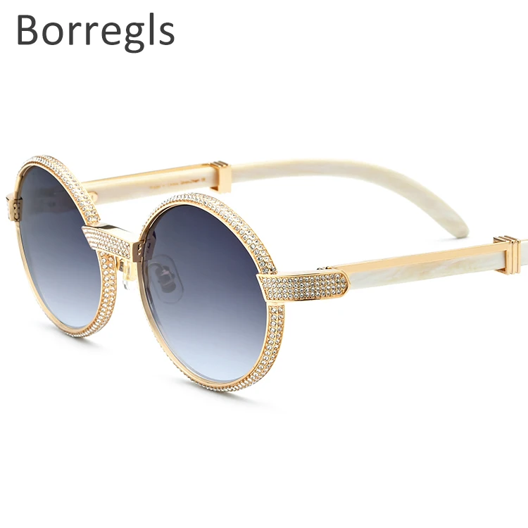 

Borregls High Quality Buffalo Horn Sunglasses Men Round Luxury Diamond Round Buffs Eyeglasses Sun Glasses for Women 7550179