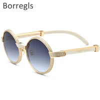 

Borregls High Quality Buffalo Horn Sunglasses Men Round Luxury Diamond Round Eyeglasses Sun Glasses for Women 7550179