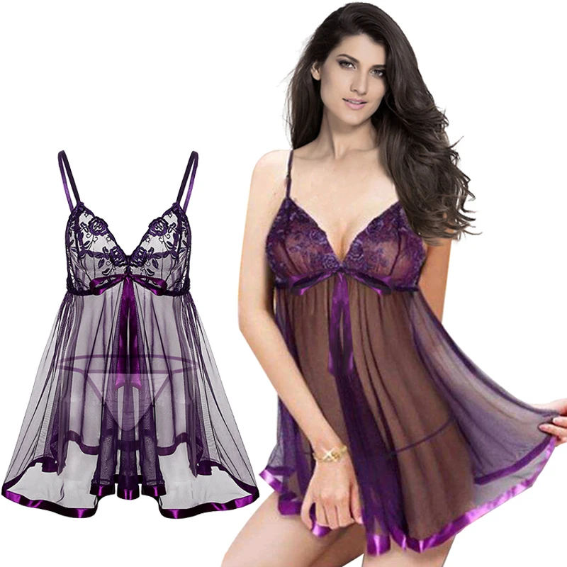 

Plus size Women Sleepwear Lingerie mesh Nightgown Lace Babydoll Chemise Nightdress, As photo