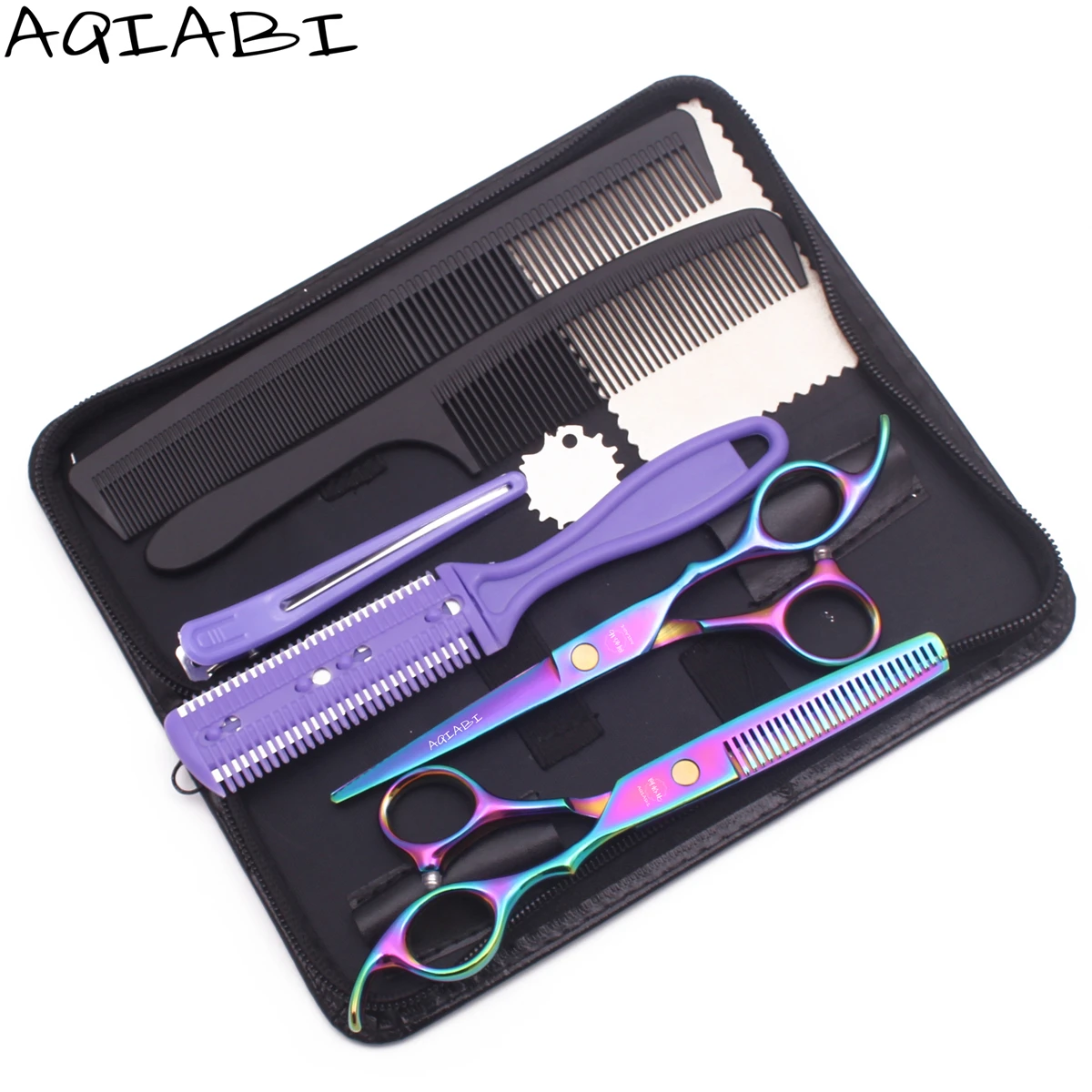 

Barber Scissors Set 5.5" 6" AQIABI Brand Japanese Steel Rainbow Hairdressing Cutting Shears Hair Thinning Scissors Haircut Set, Gold color